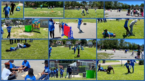 Students playing games in the sun